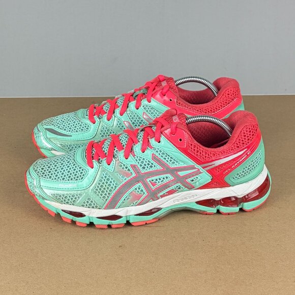 Asics Gel Kayano 21 Athletic Running Shoes Womens 8.5 Green Coral Low Top - Picture 1 of 10